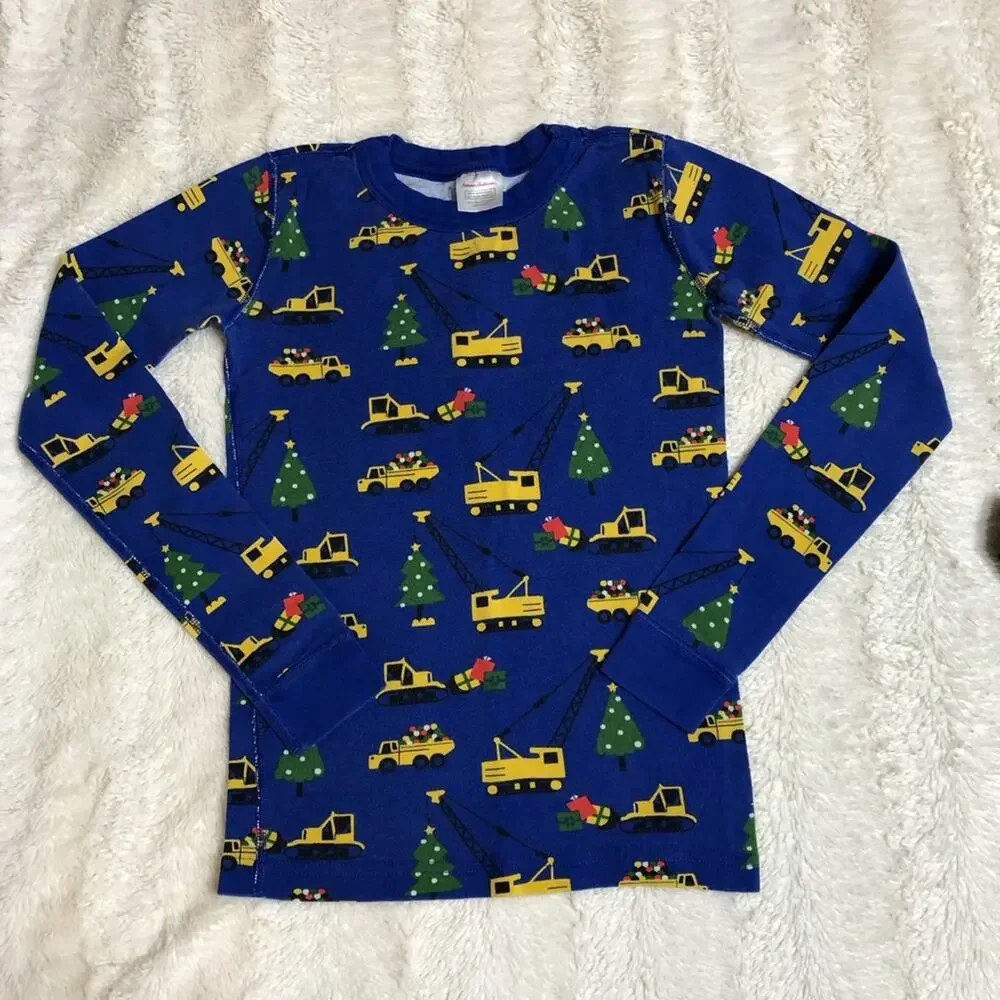 Hanna Andersson blue Christmas tree construction vehicle pajama set 150 or US 12
